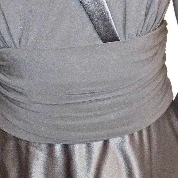 BLACK FORMAL EVENING GOWN & LONG FLOOR LENGTH PARTY DRESS W/ 3/4 SLEEVE - Picture 6 of 8